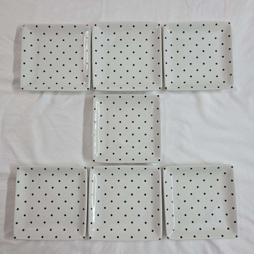 Certified International 6x6in Square Plates Blue Polka Dot Mindy Sommers